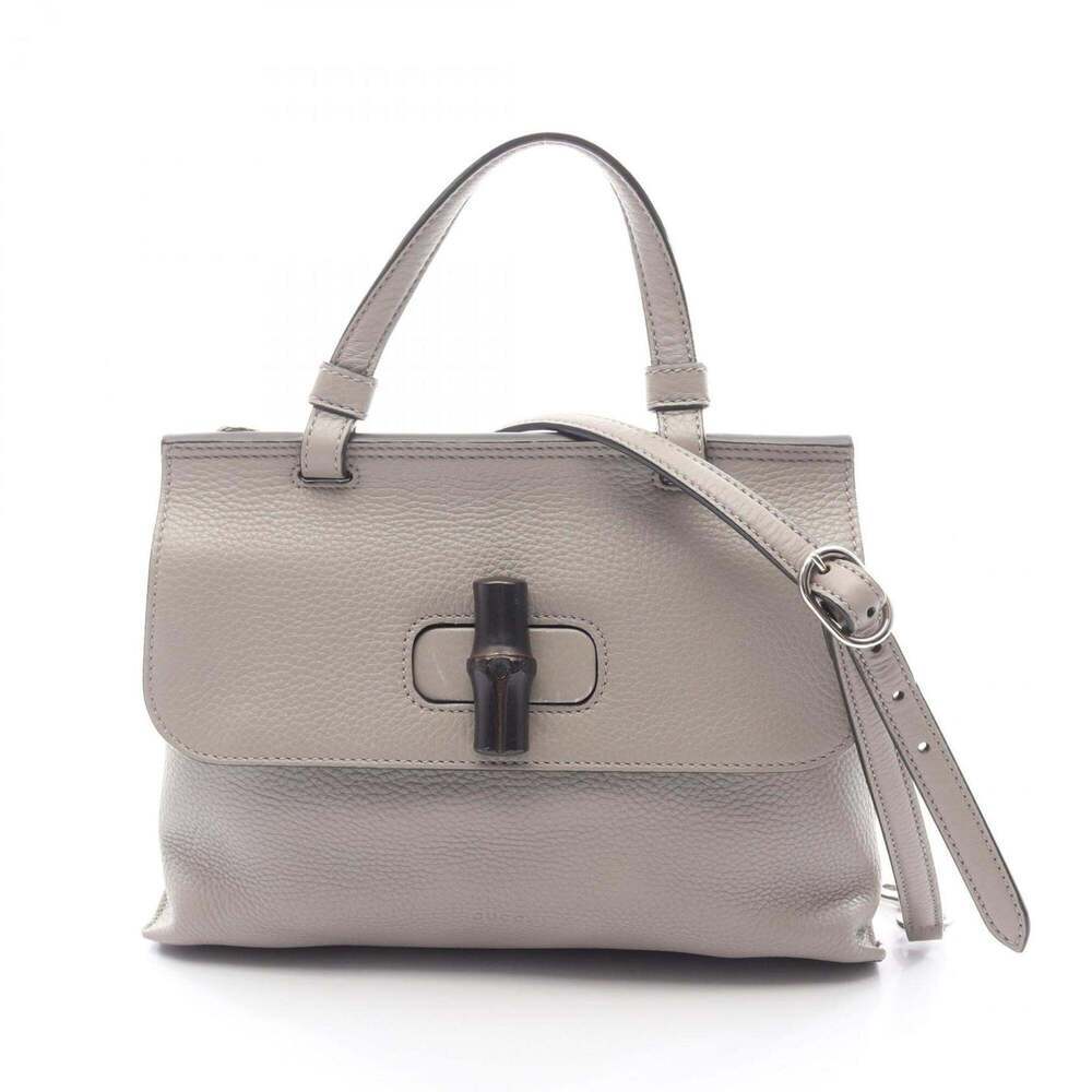 GUCCI Gray Leather Bamboo Bag